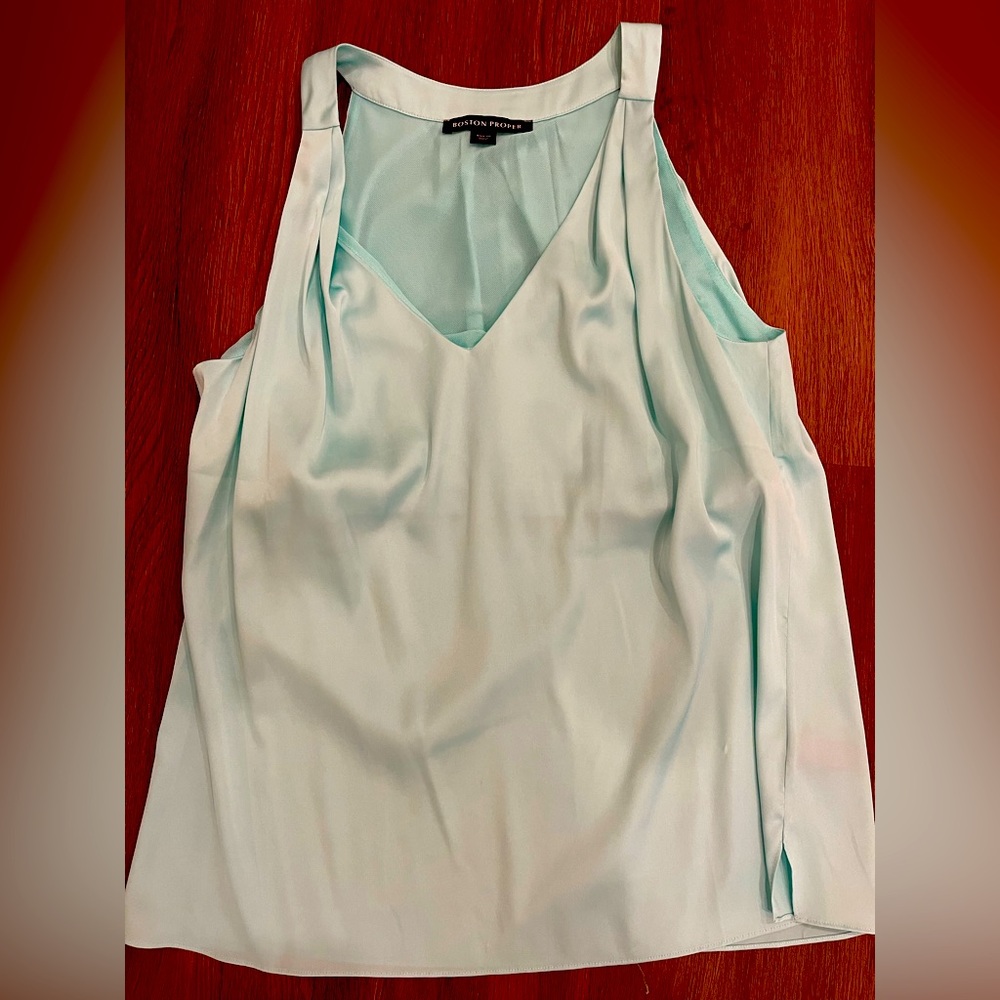 Boston Proper Tiffany blue silk blouse